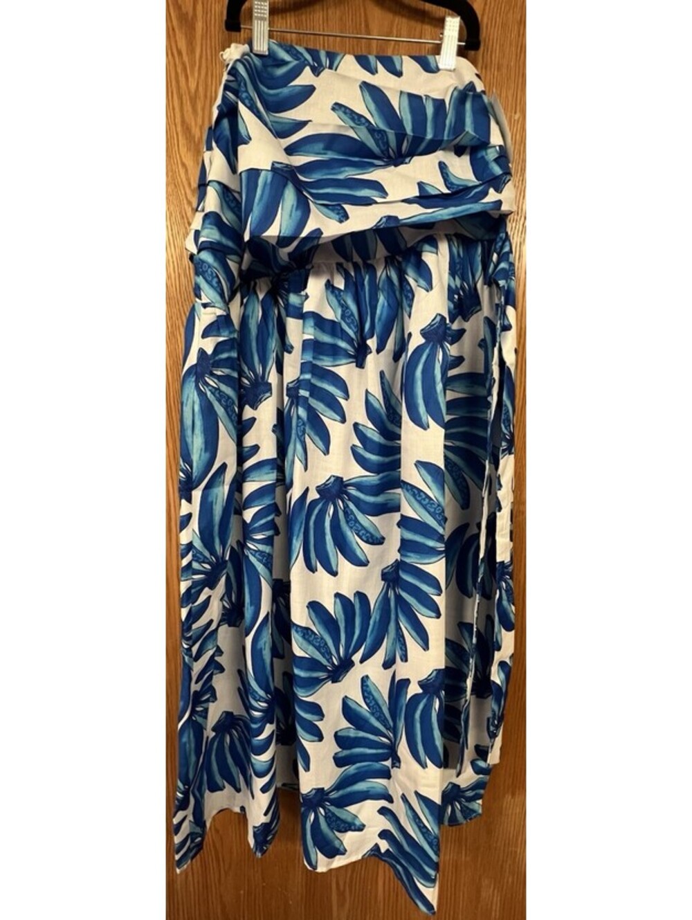HT 360 Collective Skirt Women Small Blue Banana Print Maxi Tie Waist High Waist